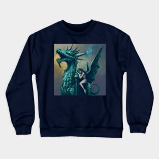 The Copper Green Dragon Statue And Lonely Girl Crewneck Sweatshirt